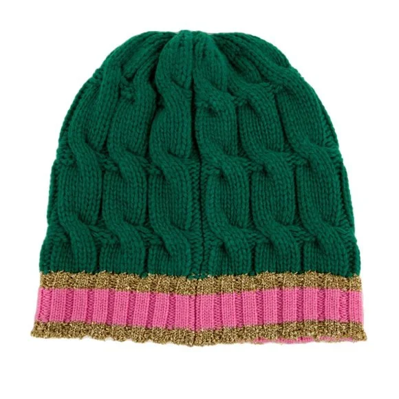 Gucci Cable Knit Beanie in Green NEW IN DUSTBAG Gucci GG Green Wool Beanie with Red Stripe – Gavriel.us main image 3
